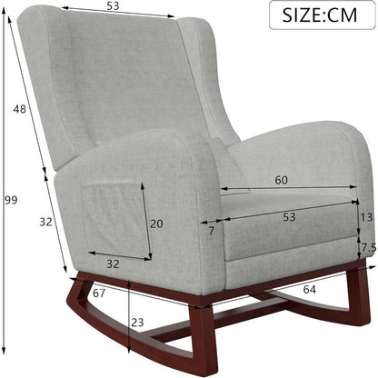 Schommelstoel – Fauteuil – Relaxstoel – Loungestoel – Nursing Chair – Met Voetsteun en Lumbar Kussen – Ademend Linnen en Robuust Houten Frame – Lichtgrijs