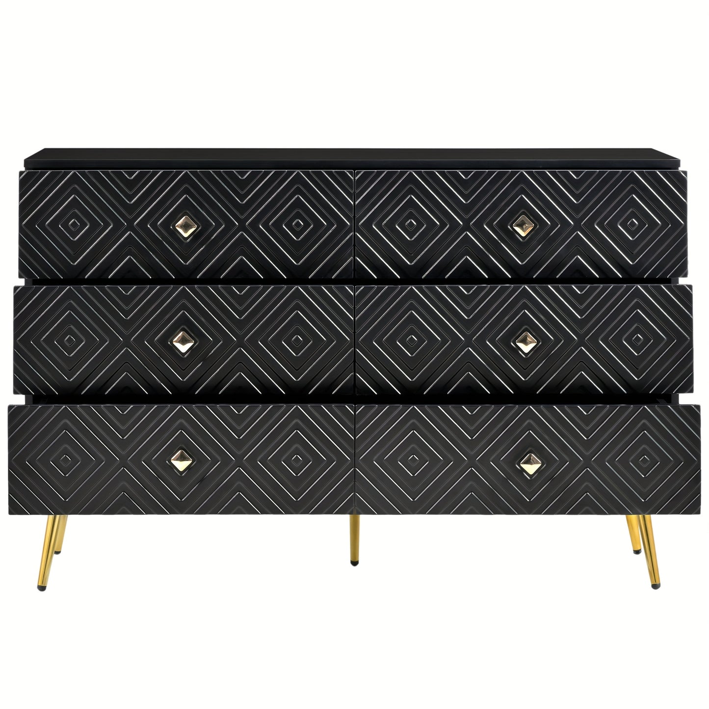 Ladekast – Ladenkast – Commode – Opbergkast – Dressoir – Zes Lades – Modern Ontwerp – 120x40x80 cm – Zwart Met Gouden Accenten – Metalen Poten – Stevig & Duurzaam