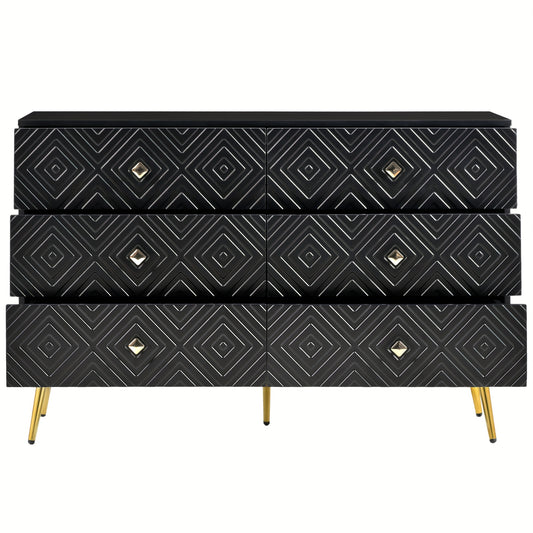 Ladekast – Ladenkast – Commode – Opbergkast – Dressoir – Zes Lades – Modern Ontwerp – 120x40x80 cm – Zwart Met Gouden Accenten – Metalen Poten – Stevig & Duurzaam