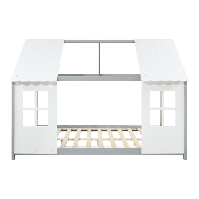Kinderbed – Peuterbed – Juniorbed – Huisbed – Slaapbed – Halfopen Design – Massief Dennenhout – 140x200 cm – Wit