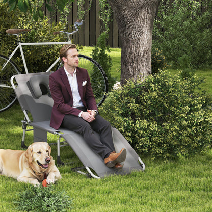 Ligstoel – Relaxstoel – Tuinstoel – Inklapbare Stoel – Ligbed – Stevig Kunststof Frame – Handmatig Verstelbare Rugleuning – Compact Opvouwbaar – Comfortabel Hoofdkussen – Lichtgrijs