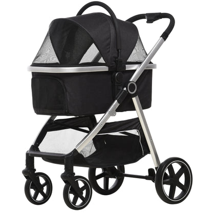 Hondenwagen – Hondentrolley – Draagtas – Hondenbuggy – Wandelwagen – Opvouwbaar Aluminium Frame – Inclusief Wasbaar Kussen – Zwart – Geschikt Tot 10 Kg – Met Opbergbak