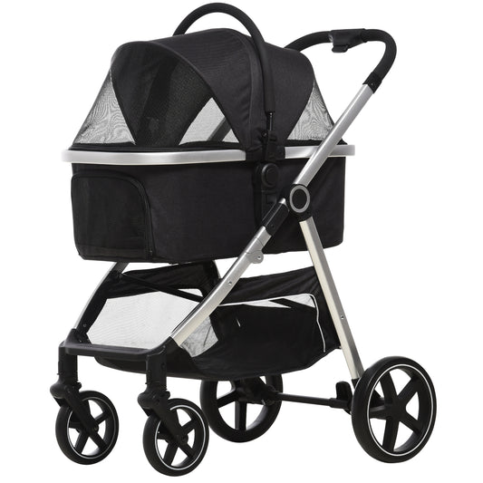 Hondenwagen – Draagtas – Wandelwagen – Huisdierwagen – Reiswagen – 2-in-1 Ontwerp – Geschikt Tot 10 kg – Inklapbaar – Met Opbergmand – Zwart