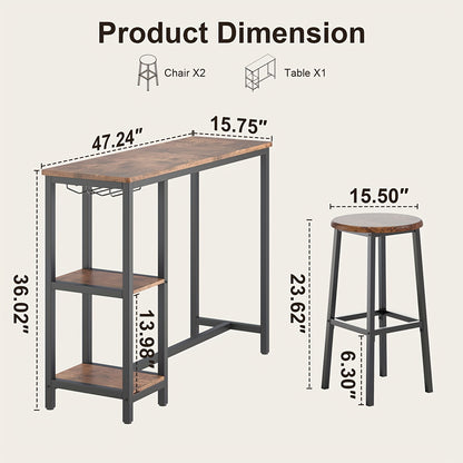Bartafel – Barkruk – Barmeubel – Barset – Bartafelset – Vintage Kleur – Compact Ontwerp – MDF Houtafwerking