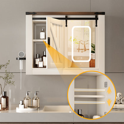 Spiegelkast Badkamer – Wandkast – Opbergkast – Spiegelwandkast – Badkamerkast – Landelijke Stijl – Schuifdeuren Met Verzonken Grepen – Anti-Condens Spiegel – Verstelbare Planken – 120x60x20 cm – Wit