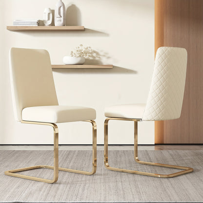 Eetkamerstoel – Kuipstoel – Woonkamerstoel – Loungestoel – Stoel – Velvet Bekleding – Gouden Metalen Poten – Diamond Design – Set Van 2 – Beige