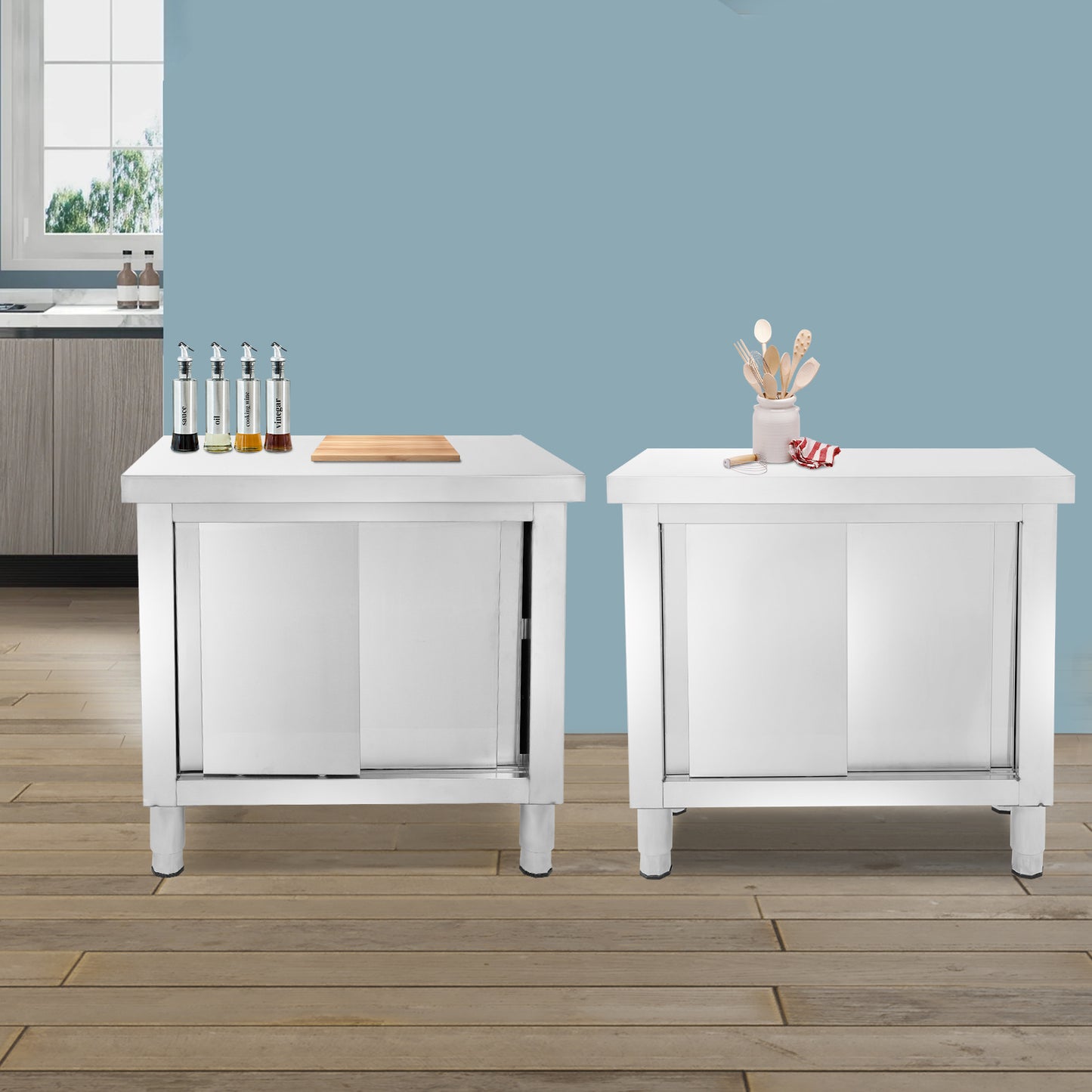 Werktafel – Werkbank – RVS Tafel – Keukentafel – Werkbank Met Lades – RVS 201 Staal – Verstelbare Poten – 110 kg Draagkracht