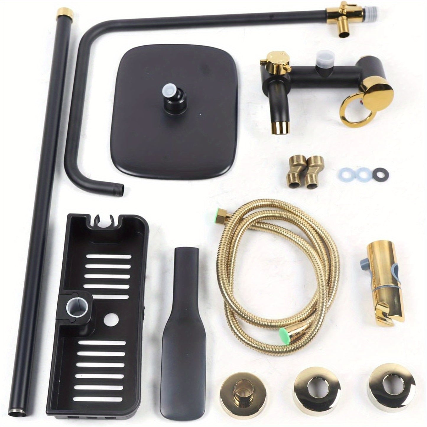 Goodslinesshop 3-Function Bathroom Shower Set Shower Arm Regenerative Shower Hand Shower Shower System Black Bathroom Water Tap Rain Shower Head Set Mounted on the Wall with Soap Holder High-Quality Black Golden