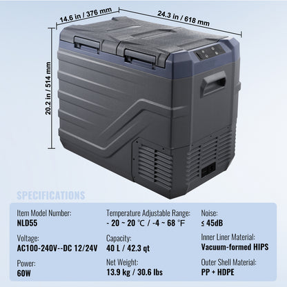 Draagbare Koelvrieskast – Mobiele Koelkast – Compressor Koeler – Mini Vrieskast – 40 Liter Inhoud – Bluetooth Bediening – Dual Zone Indeling