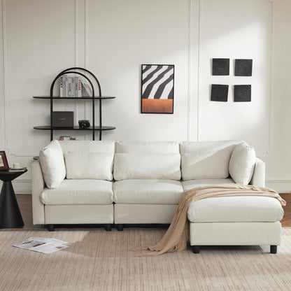 Hoekbank – Hoeksalon – Loungebank – Slaapbank – 3-Zitsbank – Katoen-Linnen Stof – Verwijderbare Voetenbank – Stevig Houten Frame – Comfortabele Kussens