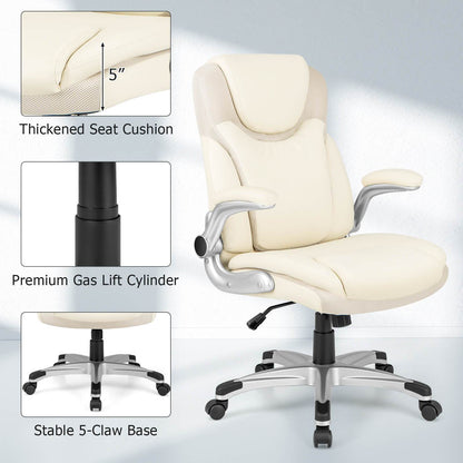 Ergonomische Bureaustoel – Kantoorstoel – Werkstoel – Comfortstoel – Bureaumeubelen – Beige – Kantelbare Rugleuning – Verstelbare Zithoogte 49-59 cm