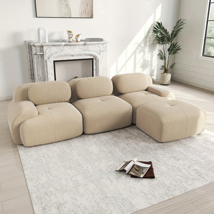 A Corner Sofa That Is Modular And Does Not Need to Be Assembled, Designed for Comfort And Pets, Crafted from Corduroy with Wide Armrests, Featuring 32D High-Stretch Material, Ideal for Both Living Rooms And Bedrooms, in a Bei