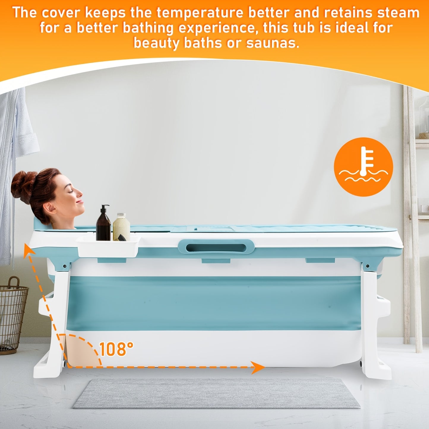 Inklapbare Badkuip – Opvouwbaar Bad – Draagbaar Bad – Gemakkelijk Op Te Zetten Bad – Mobiele Badkuip Voor Volwassenen – Compact 149x60x50 cm – Waterdicht PVC Materiaal – Compleet Met Afvoerslang En Deksel