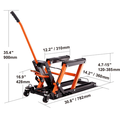 Motorhefbrug – Motorheftafel – Motorkrik – Motorlift – Hydraulische Motorkrik – Draagvermogen 700 kg – Verstelbare Hefhoogte 12-38 cm