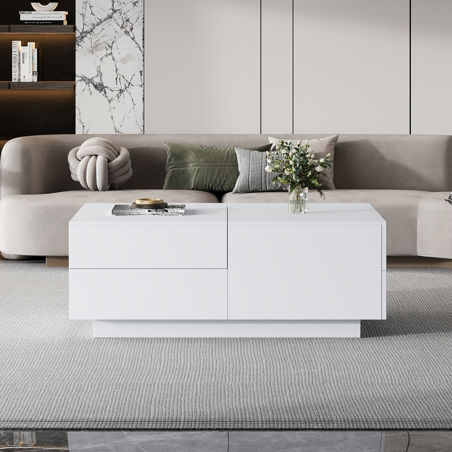 Salontafel – Koffietafel – Woonkamertafel – Bijzettafel – Theetafel – Schuifbaar Tafelblad – 4 Lades – Wit – 90x55x45 cm