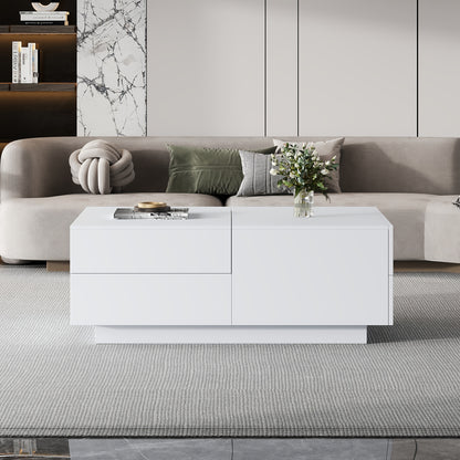 Salontafel – Koffietafel – Woonkamertafel – Bijzettafel – Theetafel – Schuifbaar Tafelblad – 4 Lades – Wit – 90x55x45 cm