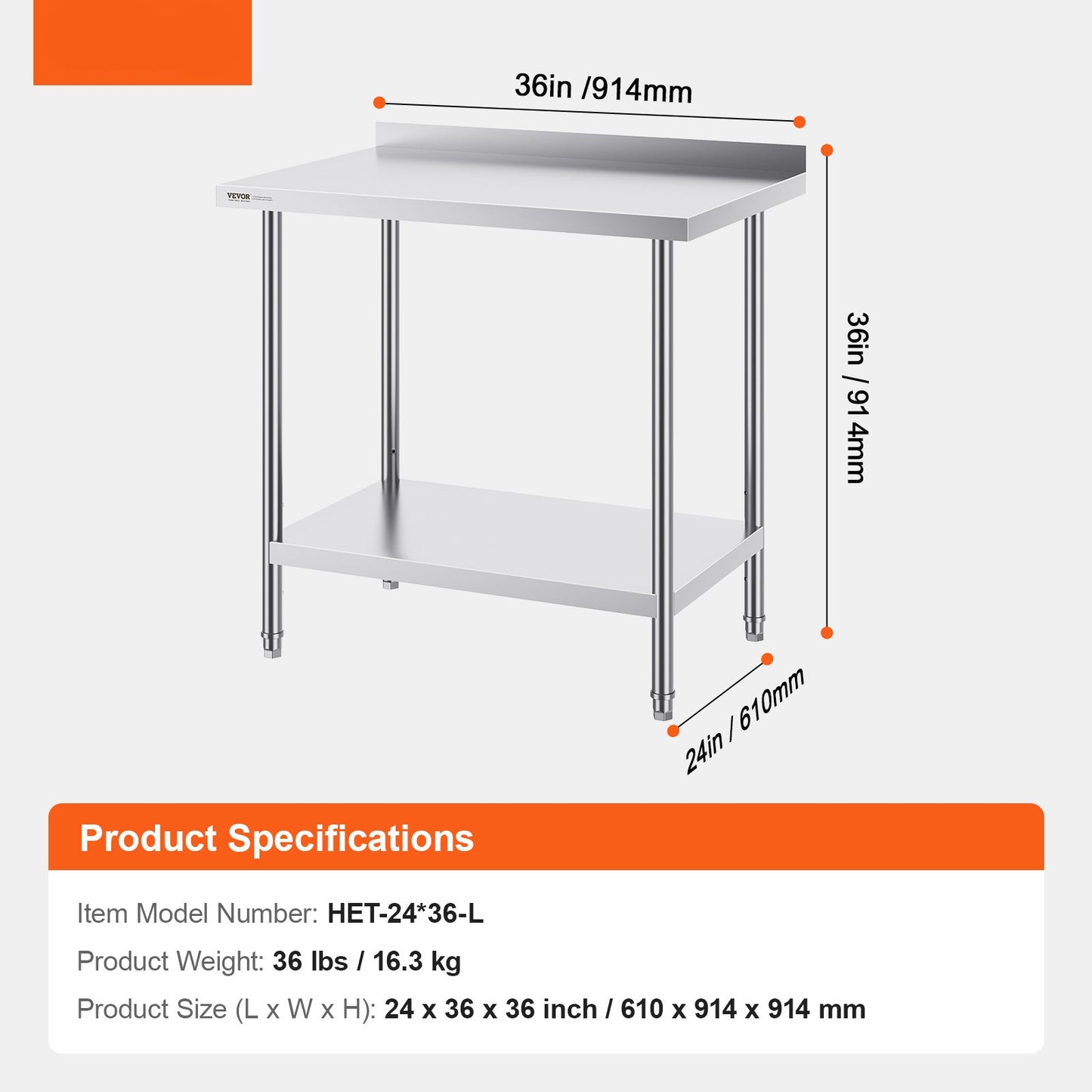 RVS Werktafel – Werkbank – Inox Tafel – Keukentafel – Opbergtafel – Robuuste Roestvrijstalen Constructie – Verstelbaar Onderblad & Poten