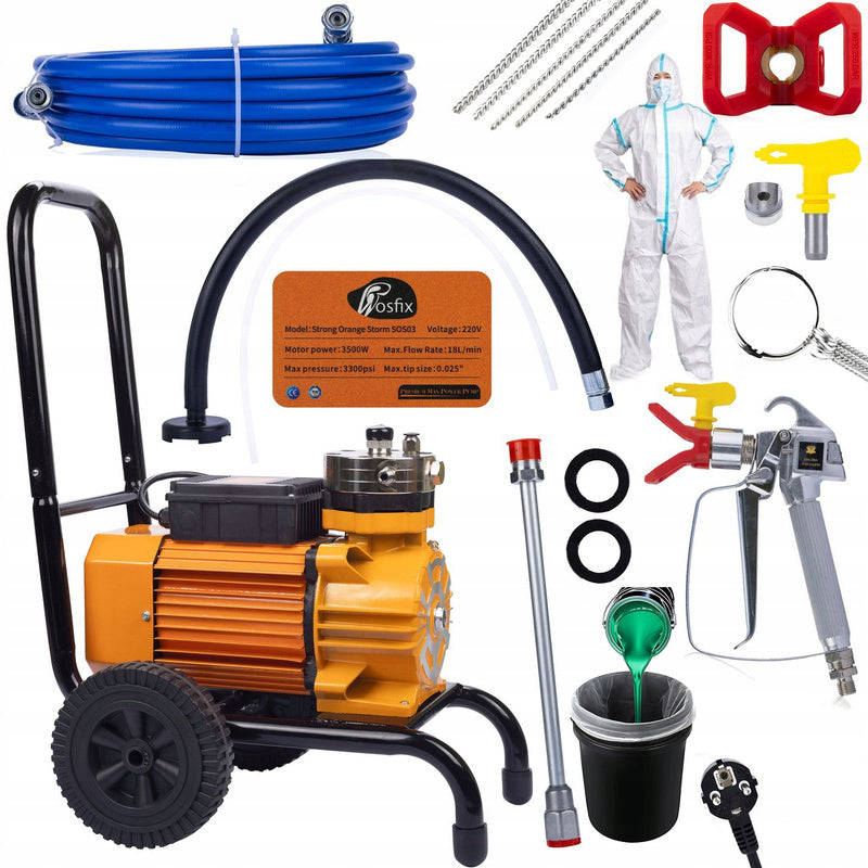 Verfroermachine – Verfspuitmachine – Verfmenger – Airless Spuit – Verfspuit – 3500W Borstelloze Motor – 22 MPa Hoogdruk & 18L/min Debiet