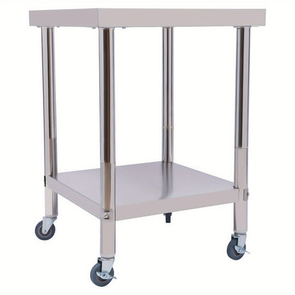 RVS Werktafel – Roestvrijstalen Werkbank – Keukentafel – Werkblad – Mobiele Tafel – 60x60 cm – 2 Niveaus – Max 300 kg Draagvermogen - QUORE
