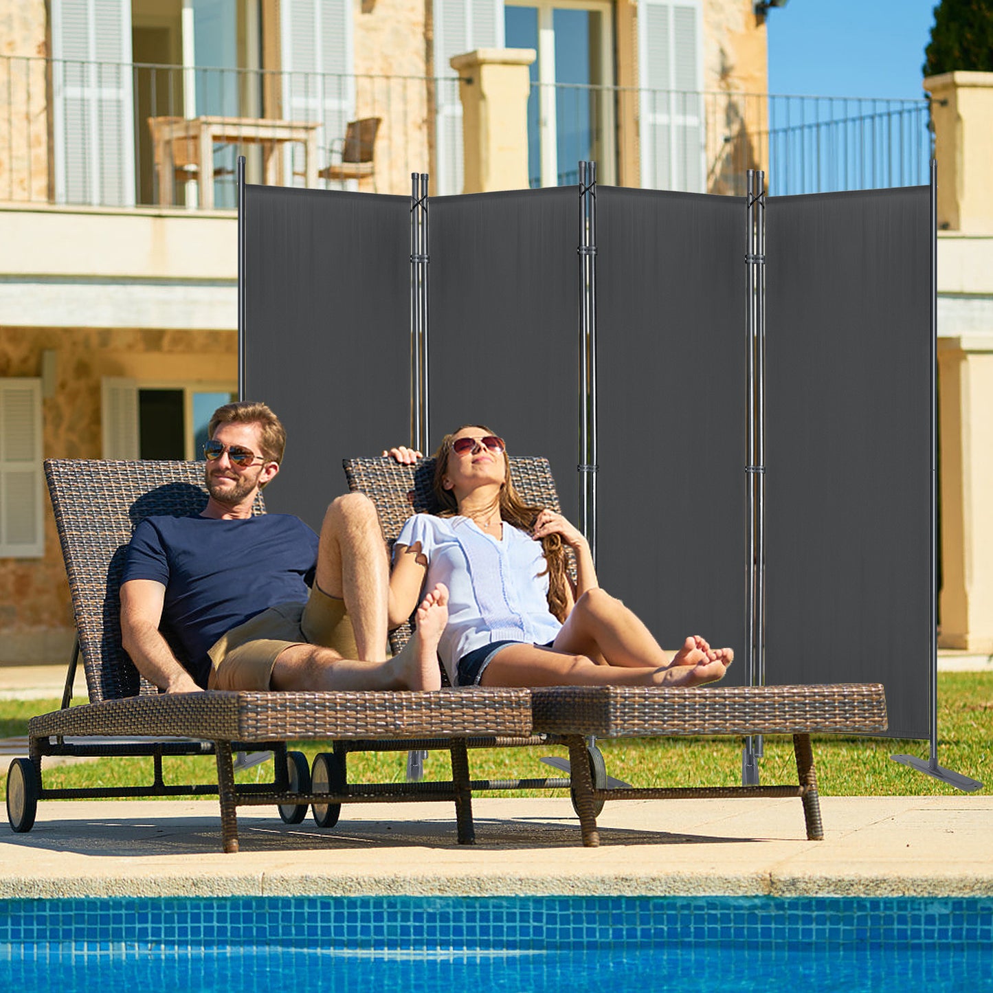 Paravent Paravents Room Divider Windshield Spanish Anthracite/Beige Foldable Partition Balcony Privacy Screen Partition Wall