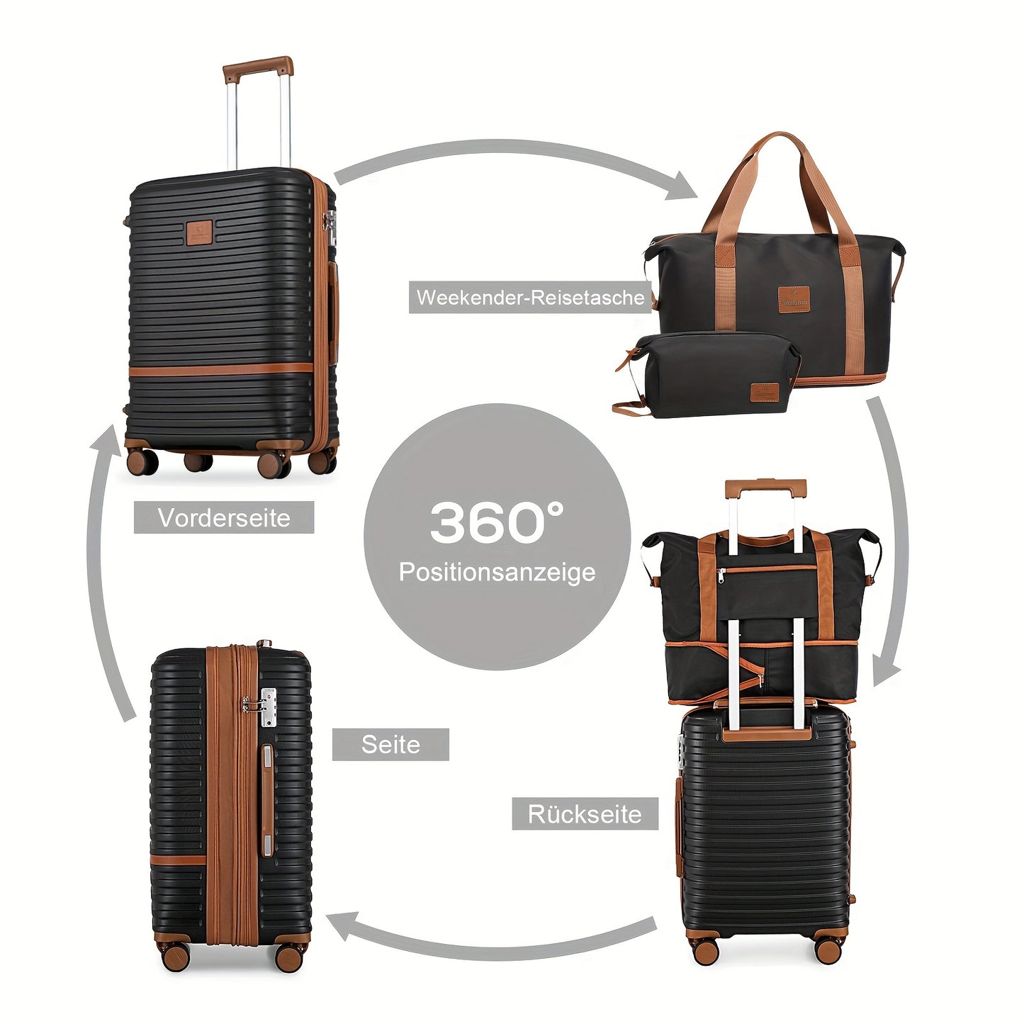 Kofferset – Reiskoffer – Harde Koffer – Bagageset – Trolley – Wit Met Bruine Accenten – Hardschalig ABS – 20/24/28 Inch Met Combinatieslot