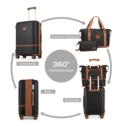 Kofferset – Reiskoffer – Harde Koffer – Bagageset – Trolley – Wit Met Bruine Accenten – Hardschalig ABS – 20/24/28 Inch Met Combinatieslot