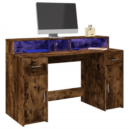 Bureau – Werkplektafel – Schrijftafel – Laptoptafel – Smoked Oak – Duurzaam Houtmateriaal – Instelbare RGB LED-Verlichting