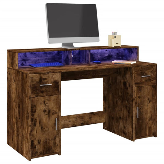 Bureau – Werkplektafel – Schrijftafel – Laptoptafel – Smoked Oak – Duurzaam Houtmateriaal – Instelbare RGB LED-Verlichting