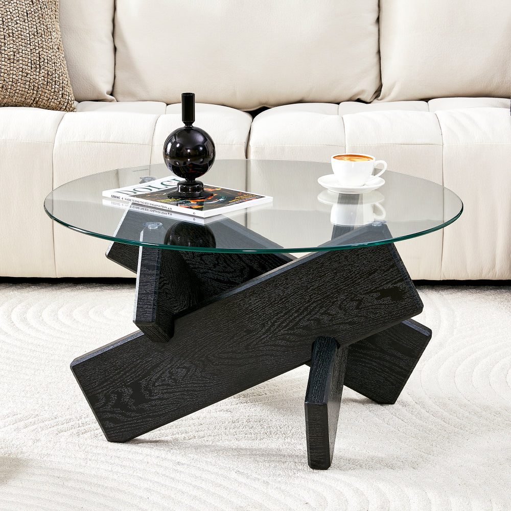 Salontafel Glas – Koffietafel – Bijzettafel – Tafeltje – Ronde Tafel – Minimalistisch Design – 79 cm Diameter – 0,8 cm Gehard Glas – Zwart Metalen Onderstel – Modern