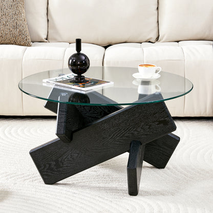 Salontafel Glas – Koffietafel – Bijzettafel – Tafeltje – Ronde Tafel – Minimalistisch Design – 79 cm Diameter – 0,8 cm Gehard Glas – Zwart Metalen Onderstel – Modern
