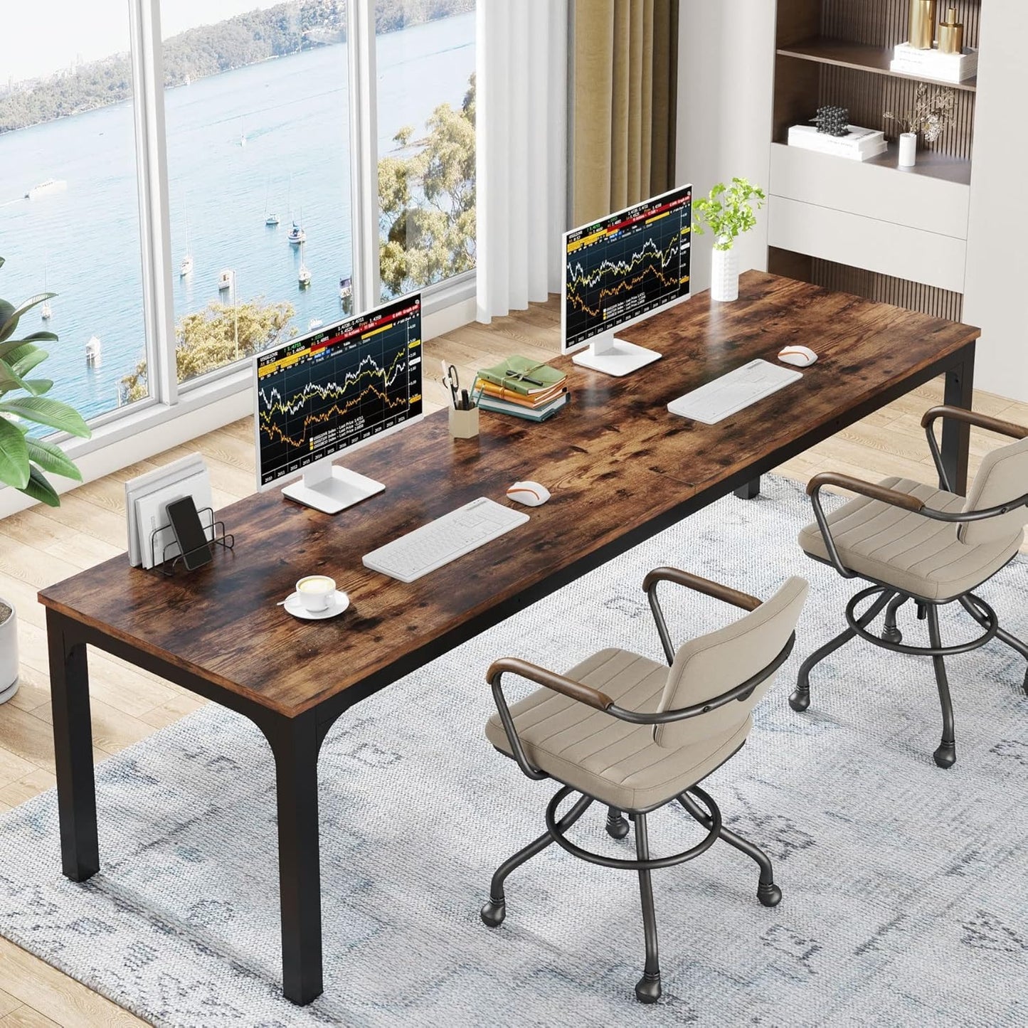 Extra Lange Werkbank – Bureau – Schrijftafel – Werktafel – Eettafel – Ruim Voor Twee Personen – Stevig Met Houtfineer En Metalen Poten