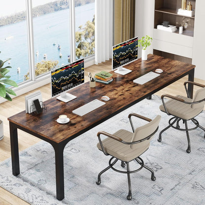 Extra Lange Werkbank – Bureau – Schrijftafel – Werktafel – Eettafel – Ruim Voor Twee Personen – Stevig Met Houtfineer En Metalen Poten