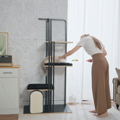 Krabpaal – Krabmeubel – Kattenpaal – Kattenmeubel – Industrieel Design – Stalen Frame – 3 Platforms – 2 Wasbare Kussens