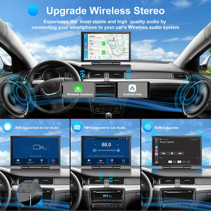 Draagbare Car Player – Autoradio – Multimedia Systeem – Navigatie – Infotainment – 9 Inch IPS+ 2.5D Touchscreen – Wireless CarPlay & Android Auto – Dual Lens Camera 2.5K Voor & 1080p Achter