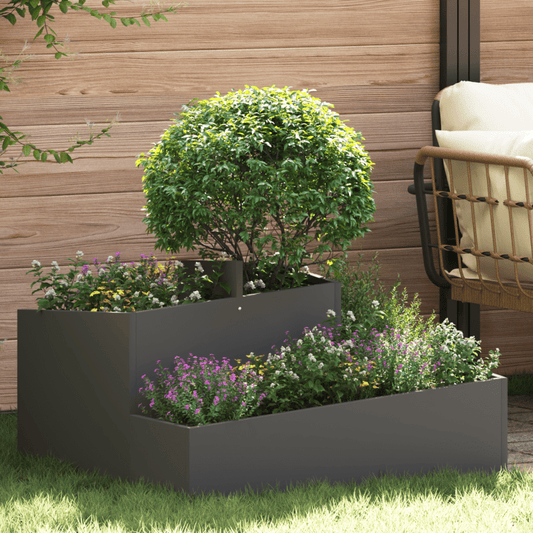 Modern Geometric Steel Planter Box 80x80x50cm - Weather-Resistant, Removable Outdoor Container with Vibrant Multicolor Flowers & Greenery, Perfect for Patio or Garden Decor, Garden Decorations, Contemporary Style, Durable Con