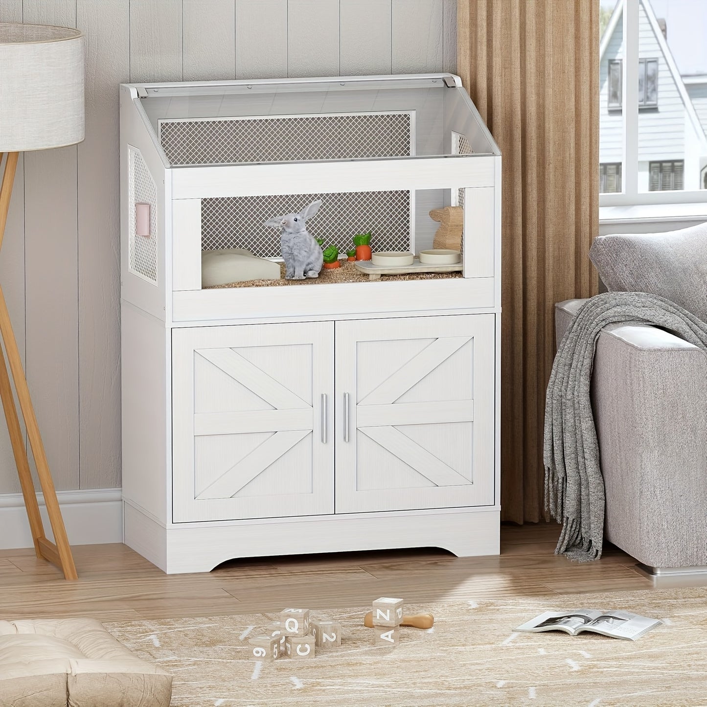 Hamsterkooi – Houten Kooi – Knaagdierkooi – Rattenkooi – Caviakooi – Ruime Kooi 108x80x40 cm – Met Ventilatie & Opbergruimte – Wit