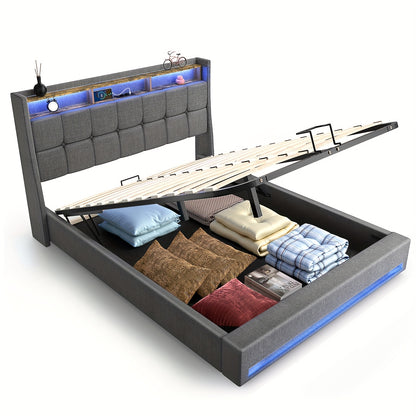 Gestoffeerd Bedframe – Modern Bed – Slaapkamer Bed – Led Bed – Eenpersoonsbed – 140x200 cm – RGB LED Sfeerverlichting – Stevig Niet-Houten Frame