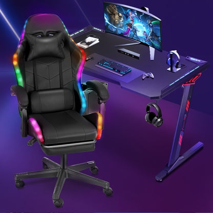 Gamingstoel – Bureaustoel – Draaistoel – Ergonomische Stoel – Zwarte RGB Verlichting – Verstelbare Rugleuning 135° – Memory Foam Zitting