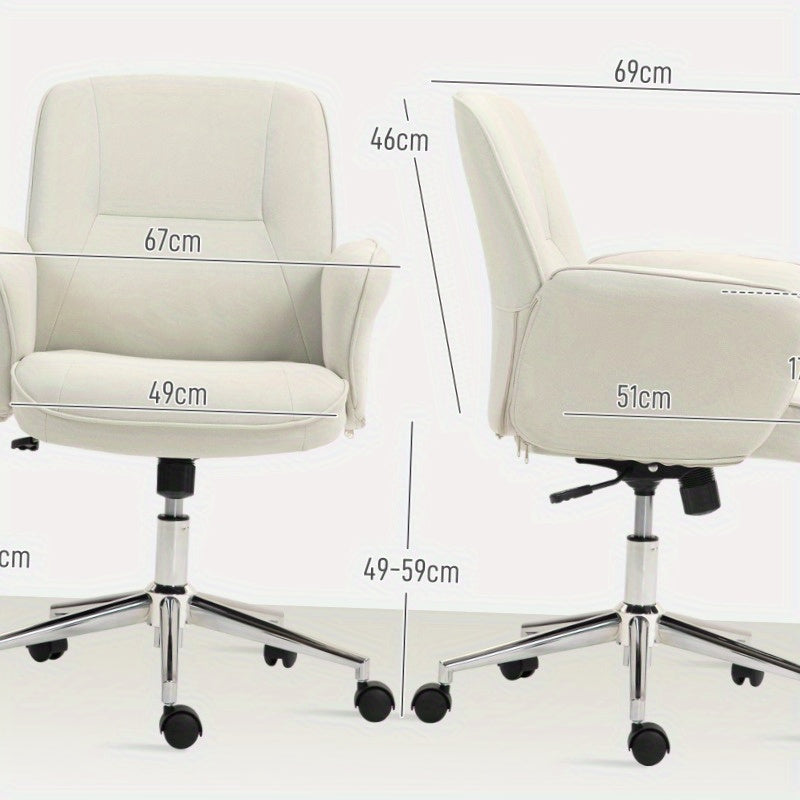 Ergonomische Bureaustoel – Bureaustoel Met Wieltjes – Draaistoel – Thuiswerkstoel – Kantoorstoel – Verstelbare Zithoogte – Crème Microfiber Bekleding
