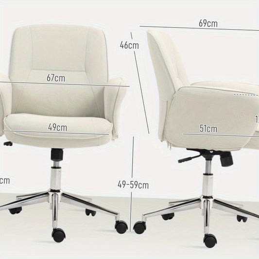 Ergonomische Bureaustoel – Bureaustoel Met Wieltjes – Draaistoel – Thuiswerkstoel – Kantoorstoel – Verstelbare Zithoogte – Crème Microfiber Bekleding