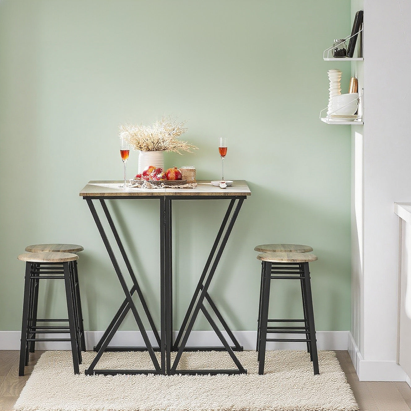 Eettafelset – Eethoek – Keukentafelset – Eetkamerstoelen – Eettafelgroep – Inklapbare Tafel – MDF Tafelblad – Metalen Frame