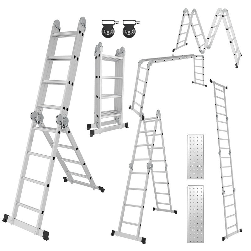 Inklapbare Aluminium Ladder – Multifunctionele Steektrap – A-Frame Trap – Telescopische Ladder – Werkplatform Ladder – Compact Opvouwbaar – Max. Draagkracht 150 kg