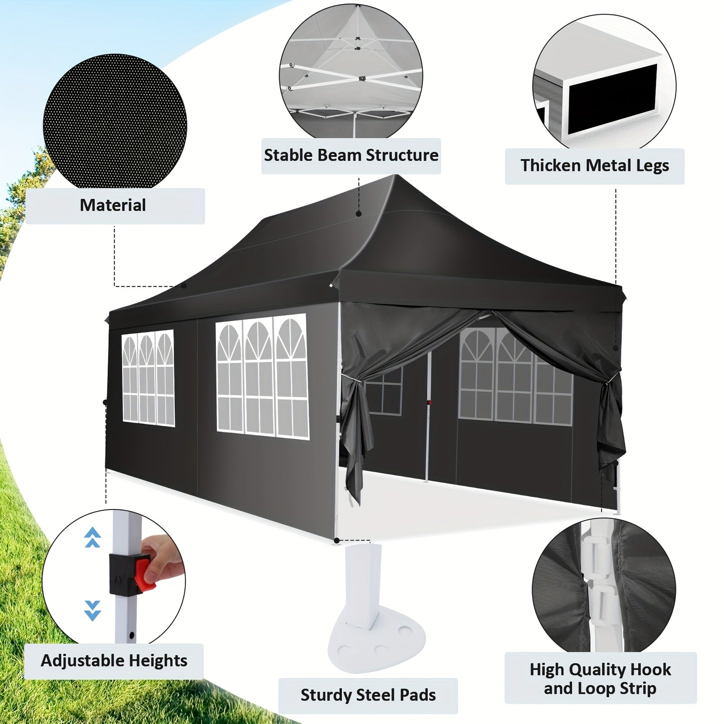 Partytent – Tuintent – Paviljoen – Feesttent – Overkapping – Pop-Up – 3x2 Meter – Met 6 Afneembare Zijwanden – Stevig Legering Frame