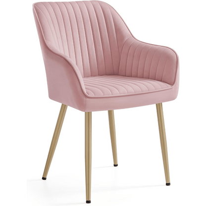 Eetkamerstoel – Keukenstoel – Fluwelen Stoel – Gestoffeerde Armstoel – Zitting Candy Pink – Ergonomische Rugleuning – Max. Belastbaarheid 120 kg – Metalen Poten
