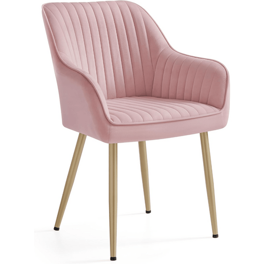 Eetkamerstoel – Keukenstoel – Fluwelen Stoel – Gestoffeerde Armstoel – Zitting Candy Pink – Ergonomische Rugleuning – Max. Belastbaarheid 120 kg – Metalen Poten