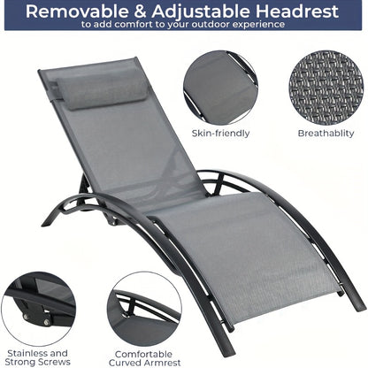 Loungebed – Ligstoel – Loungestoel – Ligbed – Tuinstoel – 2-Persoons Set – 5-Standen Verstelbare Rugleuning – Weerbestendig Frame – Grijs