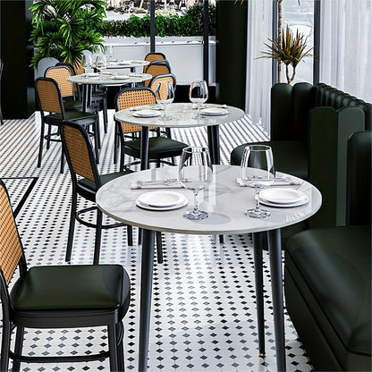 Eettafel – Ronde Tafel – Keukentafel – Dinertafel – Tafel – Hoogglans Sintersteen Blad – 80 cm Diameter – Stabiel Metalen Onderstel