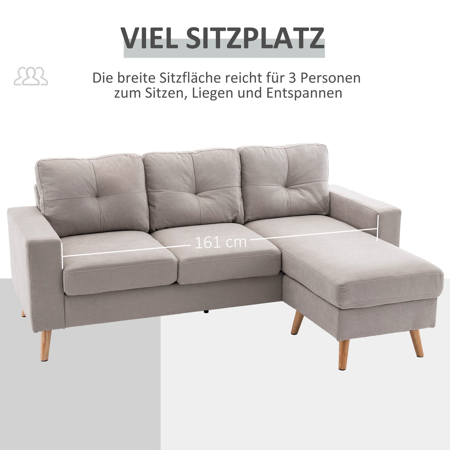 Hoekbank – L-vormige Bank – Sofa – Zetel – Hoeksalon – Linnenlook Stof – Chaise Longue – 3-Zits – Stevig Houten Frame – 193x136x85 cm