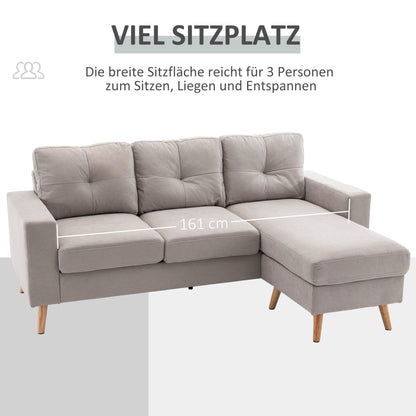 Hoekbank – L-vormige Bank – Sofa – Zetel – Hoeksalon – Linnenlook Stof – Chaise Longue – 3-Zits – Stevig Houten Frame – 193x136x85 cm