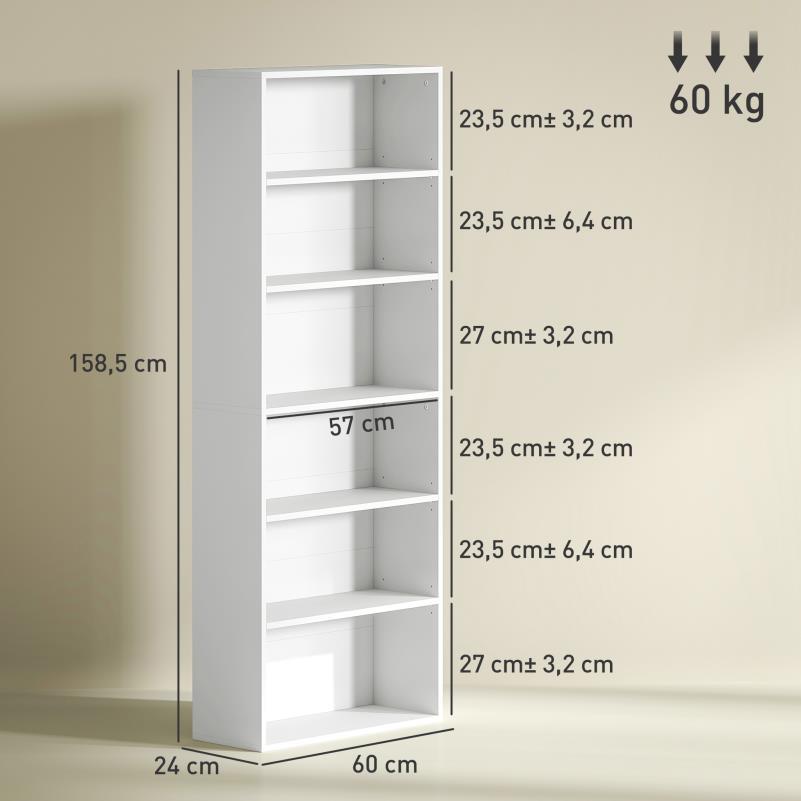 Boekenkast – Opbergkast – Rek – Plank – Kast – 5-laags Verstelbaar – Wit Design – Duurzaam Fiberboard